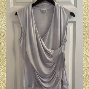 Calvin Klein Gathered Sleeveless Faux Wrap Top - NWT - Size Large